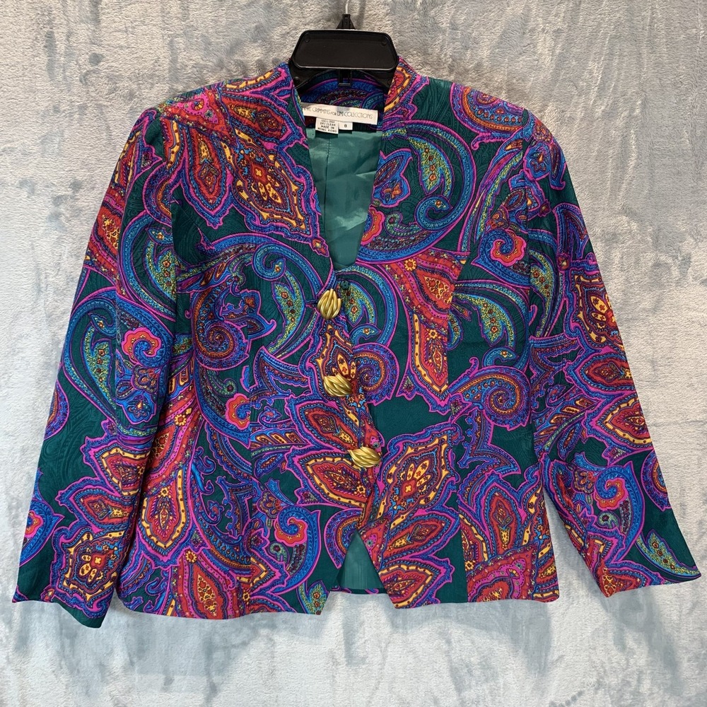 VTG Anne Crimmins for UNI Collections Blazer 100% Silk Paisley Statement Buttons